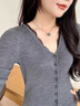 MISS SIXTY2025秋季新款羊毛針織開(kāi)衫女V領(lǐng)蕾絲拼接修身短款上衣 花灰 S 曬單實(shí)拍圖