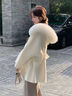 皮爾卡丹（pierre cardin）韓系小個(gè)子羊毛呢外套2024冬季白色狐貍毛領(lǐng)連帽雙面羊絨大衣 白色 M 曬單實(shí)拍圖