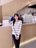 紅蜻蜓t恤女長(cháng)袖2025年新款秋冬季女裝針織衫打底衫女士?jì)却蠲律弦屡?白色（黑色條紋） 均碼 （推薦80-130斤） 曬單實(shí)拍圖