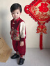 班喜迪男童漢服套裝秋裝寶寶周歲禮服嬰兒中式唐裝秋冬國風(fēng)兒童喜慶衣服 紅色 90 曬單實(shí)拍圖