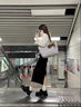 Khwfjas國際一線品牌開叉半身裙女中長款2025秋季新款高腰顯瘦黑色包臀裙 黑色 L （105-115斤） 曬單實拍圖