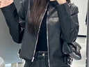 太平鳥(niǎo)張婧儀同款 黑天使PU外套25皮衣機車(chē)風(fēng)短外套女A1BBF3417 黑色 L 165 曬單實(shí)拍圖