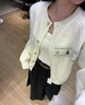 矜持范毛衣女針織衫女秋冬2025新款文藝花朵刺繡圓領(lǐng)外套女春秋款單排扣 米白 S 80-100 曬單實(shí)拍圖