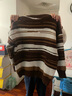 馬海毛圓領(lǐng)毛衣男女秋冬休閑撞色條紋針織衫寬松松弛感情侶打底衫 B107-棕色 M 曬單實(shí)拍圖