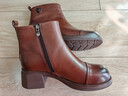 意爾康女靴復古秋冬棕色短靴女百搭粗跟瘦瘦靴 26662W 棕色    37    曬單實(shí)拍圖