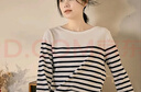 偶蔓 文藝簡(jiǎn)約寬松上衣女 2025春季新款條紋拼接圓領(lǐng)長(cháng)袖t恤 白條 M 曬單實(shí)拍圖