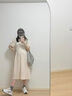 婧麒（JOYNCLEON）孕婦裝連衣裙2025新款孕期孕媽高級(jí)穿搭洋氣套裝大碼裙子女夏 杏色 L 曬單實(shí)拍圖