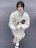 FSHE夾棉外套女2025秋冬日學(xué)院風(fēng)外套軟糯美式復古菱格棒球服棉服女 乳白色 夾棉加厚保暖 S 80-95斤 曬單實(shí)拍圖