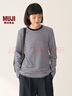 無(wú)印良品（MUJI）女式 雙羅紋編織 圓領(lǐng)長(cháng)袖T恤 上衣打底衫女裝25年秋季 黑色條紋 L (165/88A) 曬單實(shí)拍圖
