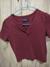 馬登女裝 修身短袖t恤女美式亨利正肩短衫純色內搭打底衫辣妹衣服 酒紅色 M 修身版型可拍大一碼 曬單實(shí)拍圖