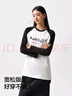 森馬長(cháng)袖T恤女中長(cháng)款印花插肩袖拼色春裝趣味寬松圖案打底衫小眾 白黑色調00319 M 曬單實(shí)拍圖