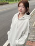 佐敘衛衣女 外套純棉刺繡半拉鏈春秋季寬松連帽套頭長(cháng)袖學(xué)生百搭上衣 白灰色 L 【建議100-120斤】 曬單實(shí)拍圖