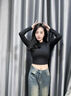 SIINSIIN短款長(cháng)袖T恤女2025新款秋美式辣妹打底內搭顯瘦緊身上衣 顯瘦黑 M 曬單實(shí)拍圖