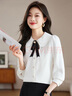 羅蒙（ROMON）年輕女裝2025年新款春季雙層娃娃領(lǐng)蝴蝶結襯衣洋氣減齡襯衫女上衣 白色襯衫 M 曬單實(shí)拍圖
