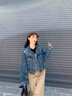 AAISUP美式復古做舊牛仔外套女2025年秋季新款辣妹氣質(zhì)修身短款夾克上衣 藍色 M 曬單實(shí)拍圖