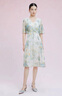 拉珂蒂（La Koradior）女時(shí)尚夏季真絲100桑蠶絲中長(cháng)款氣質(zhì)印花連衣裙 淡藍綠 S 曬單實(shí)拍圖
