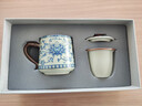 金鑲玉仿宋汝窯茶杯 陶瓷帶過(guò)濾茶水杯馬克杯辦公家用泡茶具 纏枝蓮青花 曬單實(shí)拍圖