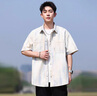 安初夏扎染短袖襯衫男士套裝夏季ins潮牌青少年休閑港風(fēng)百搭學(xué)生三件套 白色+白短T+休閑褲淺灰【三件套】 XL 建議120-140斤 曬單實(shí)拍圖
