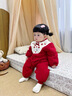 班喜迪嬰兒衣服秋冬裝嬰幼兒連體衣寶寶百天周歲禮服加絨哈衣冬季外出服 紅色 80cm 曬單實(shí)拍圖