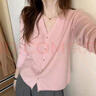 皓娥針織開(kāi)衫外套女空調房外套溫柔氣質(zhì)V領(lǐng)寬松顯瘦上衣外搭薄款 藕粉色 常規 曬單實(shí)拍圖
