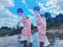 羚特水褲趕海連體褲涉水服兒童玩水下水褲防水雨靴一體-普通粉-25碼 曬單實(shí)拍圖