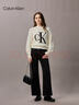 Calvin KleinJeans25秋冬新款女士?jì)?yōu)雅通勤ck字母提花純棉圓領(lǐng)打底衫針織衫 101-象牙白 S 曬單實(shí)拍圖
