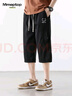MMOPTOP寬松舒適運動(dòng)休閑七分褲子男士夏季高街印花直筒褲M(mǎn)KY01黑色2XL 曬單實(shí)拍圖