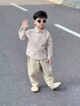 G.DUCKKIDS童裝男童套裝春秋季一歲寶寶衣服兒童春裝學(xué)院風(fēng)三件套2幼兒服裝 米色-口袋熊 90 cm建議身高85-95cm 曬單實(shí)拍圖