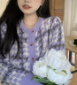 FSHE毛衣女日韓系千鳥(niǎo)格甜美設計感2025秋新款撞色針織超精致上衣女 紫羅蘭 均碼 曬單實(shí)拍圖
