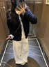 妃莉杋（FeiLiFan）休閑褲女裝套裝秋季新款2025秋裝學(xué)院小香風(fēng)穿搭針織上衣闊腿褲女 藍色假兩件上衣+褲子 M 曬單實(shí)拍圖
