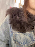 粟茝牛仔皮草拼接外套歐貨皮毛一體鵝絨羽絨派克服女短款復古做舊擦色 M 均碼 水洗牛仔 曬單實(shí)拍圖