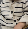 班喜迪兒童針織開衫春秋款新款洋氣男童女童毛衣外套秋季女寶寶條紋上衣 黑條紋+小熊發(fā)卡 90 cm 曬單實拍圖