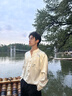 聲猴新中式立領(lǐng)長(cháng)袖t恤男春秋季2025新款飛鶴蘇繡刺繡復古國風(fēng)套裝男 杏色襯衫+白短T+休閑西褲【三件套】 XL 曬單實(shí)拍圖