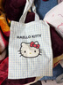 卡通凱蒂kt可愛(ài)帆布袋休閑簡(jiǎn)約手提帆布袋通勤百搭包少女手提便攜 KT帆布包藍格子 曬單實(shí)拍圖