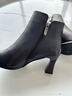 蜘蛛王女鞋頭層牛皮加絨高跟尖頭時(shí)裝女靴秋冬季新款短筒小皮靴女小個(gè)子 黑色 加絨 36 曬單實(shí)拍圖
