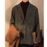 軒萊雅（XUANLAIYA）日系復古小清新細格紋西服男女春秋學(xué)院風(fēng)寬松休閑港風(fēng)小西裝外套 褐色 L 曬單實(shí)拍圖