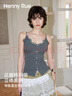 Henny Rue吊帶背心女蕾絲花邊自帶胸墊V領(lǐng)設計感紐扣性感內搭顯瘦打底上衣 深邃黑 L 曬單實(shí)拍圖