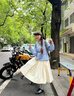 佐敘韓版豎條紋抽繩連帽襯衫女2025秋季時尚百搭休閑寬松長袖上衣外套 淺藍(lán)色 M （90-105斤） 曬單實拍圖