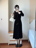 香影赫本風(fēng)黑色仿絲絨連衣裙女2025秋季新款木耳邊拼接法式收腰裙 黑色 S 155/80A/85-95斤 曬單實(shí)拍圖
