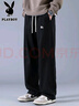 花花公子（PLAYBOY）褲子男士休閑褲男秋冬季高端闊腿寬松直筒運動(dòng)彎刀衛褲 黑色 XL 曬單實(shí)拍圖