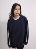 真維斯（JEANSWEST）美式休閑藏青圓領衛(wèi)衣女2025新款早秋薄款寬松無帽兩條杠長袖上衣 曬單實拍圖