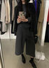 皮爾卡丹（pierre cardin）梨型身材顯瘦灰色毛呢闊腿褲大碼女裝胖mm春季寬松休閑八分彎刀褲 深灰色 M 建議90-100斤 曬單實(shí)拍圖