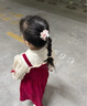 G.DUCKKIDS小黃鴨女童套裝春秋款連衣裙周歲女寶寶公主裙禮服兒童秋冬兩件套 紅色春秋套裝（花朵款夾子） 90 尺碼1~2歲【 80-90cm】 曬單實(shí)拍圖