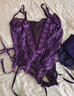 浪莎情趣內衣 性感睡衣純欲紫色蕾絲誘惑胸聚攏免脫綁帶連體衣套裝 曬單實(shí)拍圖