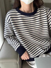 妙奕嘉衛衣女款2025新款衛衣外套秋季上衣女士寬松長(cháng)袖t恤女外穿百搭 條紋圓領(lǐng)長(cháng)袖套頭衛衣【藏青色】 L 【建議105-120斤】 曬單實(shí)拍圖