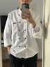 麗都依臣 廚師工作服 廚師服白色長(cháng)袖單上衣+圍裙套裝酒店食堂服務(wù)員廚衣男女短袖透氣定制logo 曬單實(shí)拍圖
