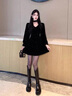 蔻伊婭（Kouyiya）品牌女裝新品黑色赫本風(fēng)小個(gè)子連衣裙女秋冬2025新款復古方領(lǐng)長(cháng)袖 黑色 M 曬單實(shí)拍圖