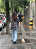 三彩2025秋季新款格紋襯衫寬松中長(zhǎng)款襯衣開衫翻領(lǐng)休閑復(fù)古M 藏青色格紋 L 165/88A 曬單實(shí)拍圖