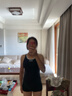 洲克（ZOKE）泳衣女連體平角專業(yè)競技顯瘦健身溫泉泳衣122501408 黑/白花L 曬單實拍圖