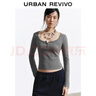 UR2025冬季新款女裝簡(jiǎn)約松弛感亨利領(lǐng)短款修身T恤UYB450013 花灰 L 曬單實(shí)拍圖